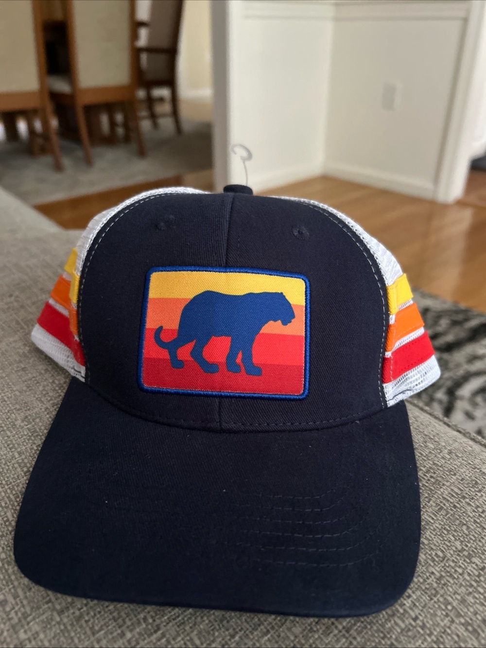 Abercrombie And Fitch Trucker Hat Navy Mesh Snapback Retro BBad Striped Tiger